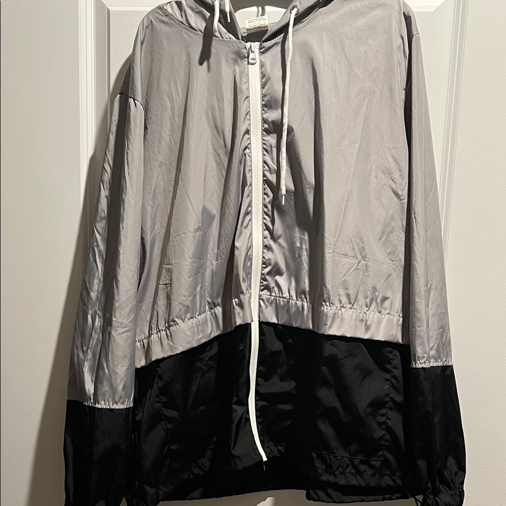 Gray and Black Windbreaker Jacket